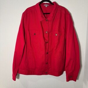 Jessica London Red‎ Denim Jacket Plus Size 32W Cotton Twill Button Front Trucker
